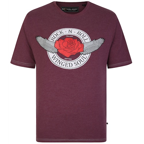 KAM Rock N Roll Rose Printed T-Shirt Plum Marl